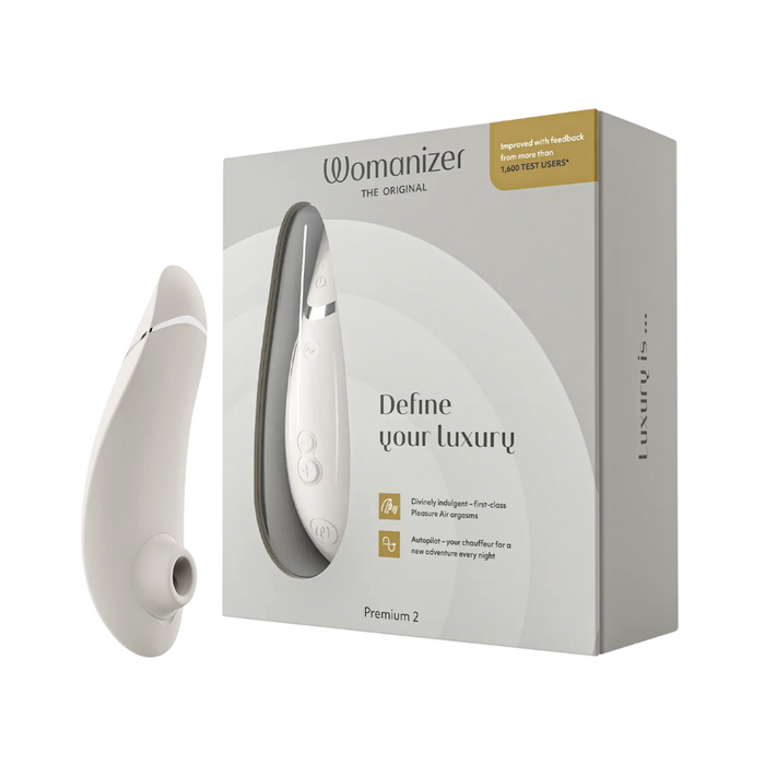 Womanizer Premium 2 Silicone Rechargeable Clitoral Stimulator - Warm Gray