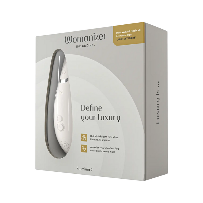 Womanizer Premium 2 Silicone Rechargeable Clitoral Stimulator - Warm Gray