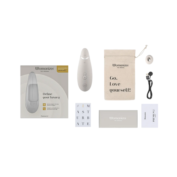 Womanizer Premium 2 Silicone Rechargeable Clitoral Stimulator - Warm Gray