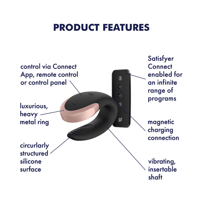 Satisfyer Double Love Bluetooth and App Controlled Couple Vibrator - Black