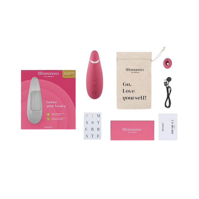 Womanizer Premium 2 Silicone Rechargeable Clitoral Stimulator - Raspberry