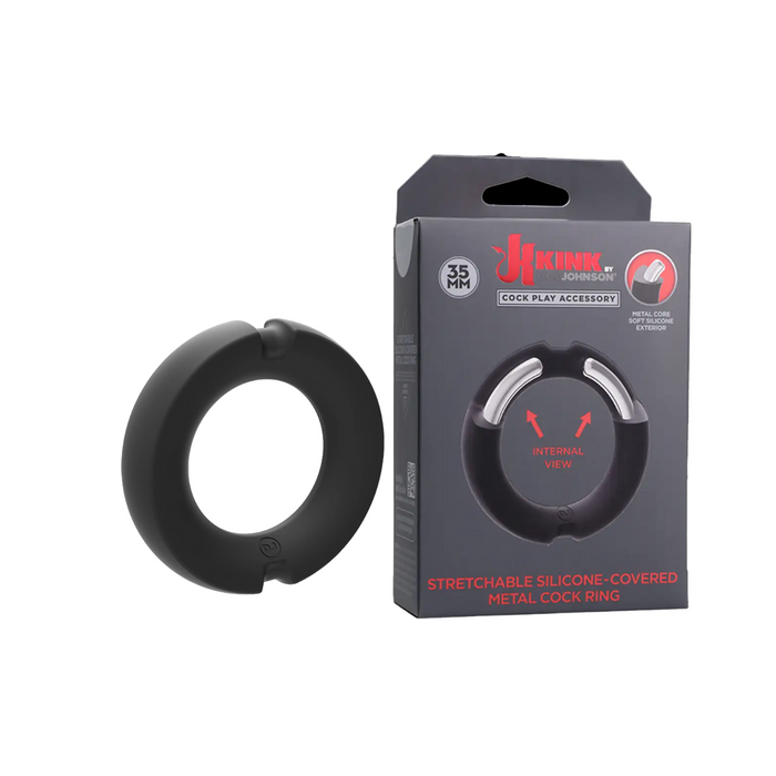 Doc Johnson Kink Hybrid Silicone Covered Metal Cock Ring - Black