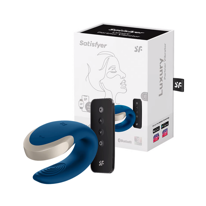 Satisfyer Double Love Bluetooth and App Controlled Couple Vibrator - Blue