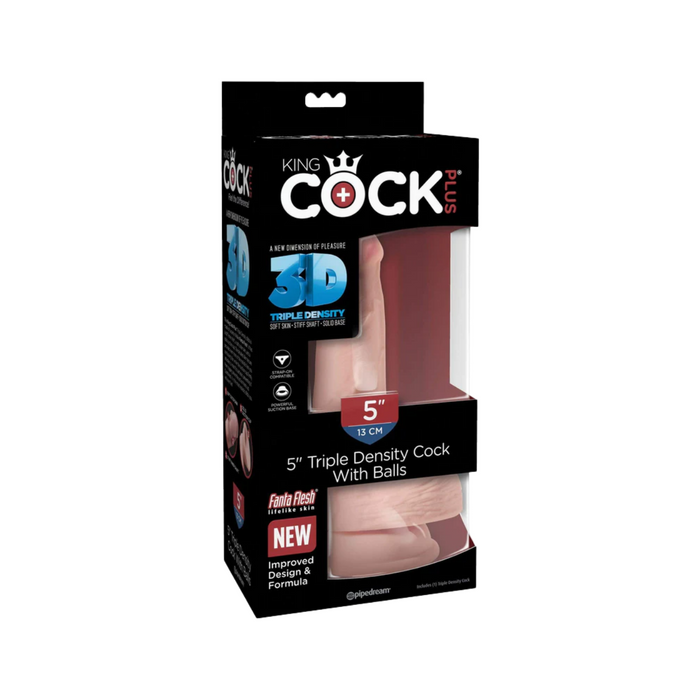 Pipedream King Cock Plus Triple Density Cock with Balls - 5" Tan