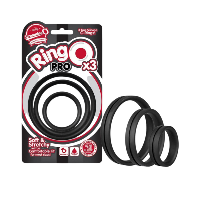 Screaming O  Ring O Pro 3 Soft Stretchy Cock Rings - Black