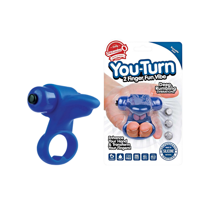 Screaming O You Turn 2 Finger Fun Vibe Cock Ring - Blue