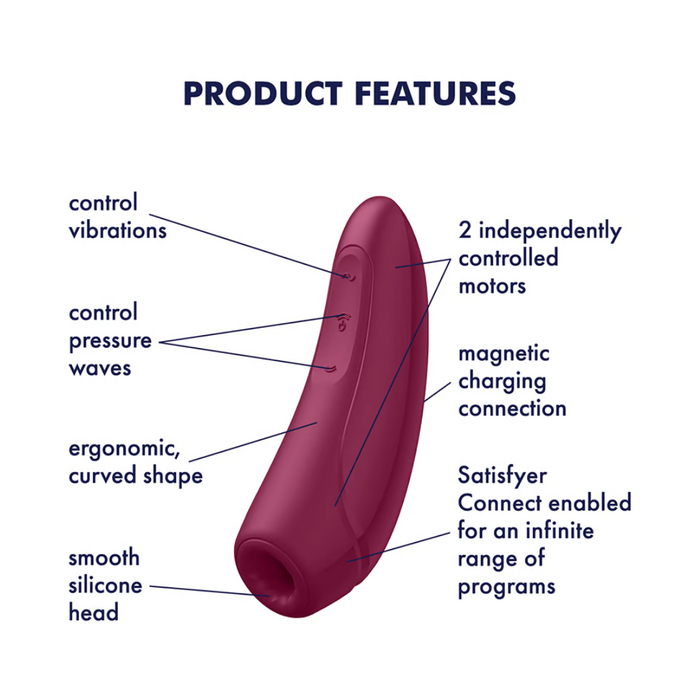 Satisfyer Curvy 1+ App-Controlled Air Pulse Clitoral Stimulator Vibrator - Rose Red